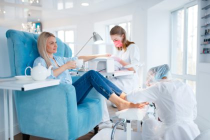 Cosmetology salon, manicure and pedicure procedure